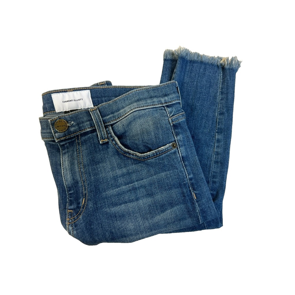 CURRENT/ELLIOT Skinny Leg Jeans Medium Wash Fray Hem 5 Pocket Zip Button Fly, 28